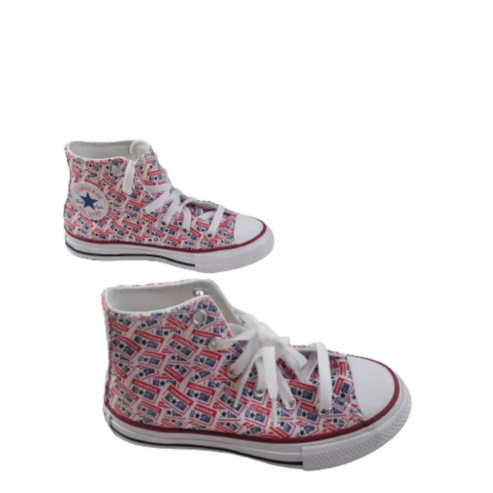 Converse Chuck Taylor All Star Hi Red White Blue Print Sneakers Size 12 NIB